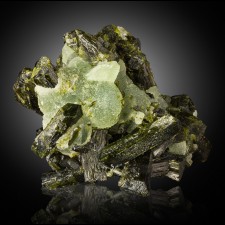 3" Nearly Black EPIDOTE Crystals w/Colorful Green PREHNITE Balls Mali for sale 3" Nearly Black EPIDOTE Crystals w/Colorful Green PREHNITE Balls Mali for sale