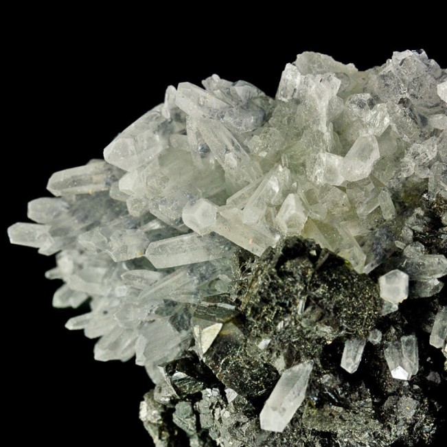3.8" Lustrous SilverGray GALENA Crystals w/Clear Needle Quartz Bulgaria for sale