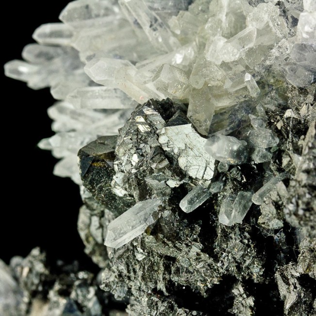 3.8" Lustrous SilverGray GALENA Crystals w/Clear Needle Quartz Bulgaria for sale