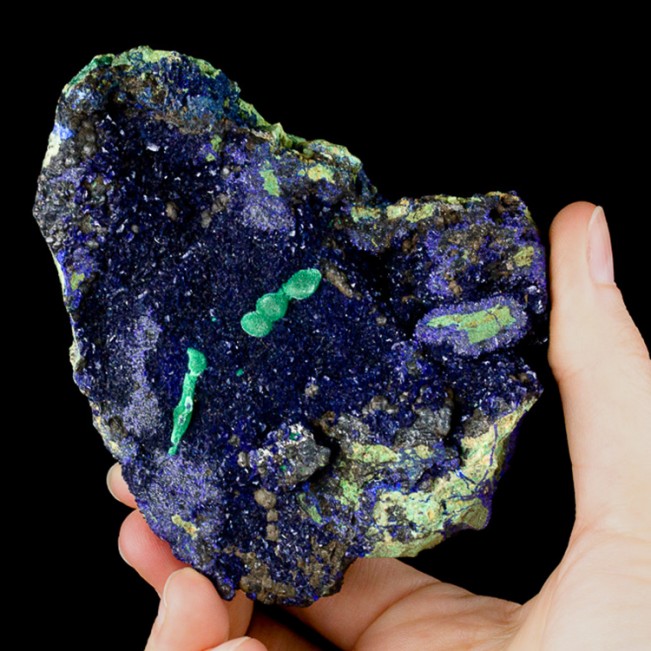 4" Navy Blue AZURITE Crystals with Green MALACHITE on Matrix China for sale