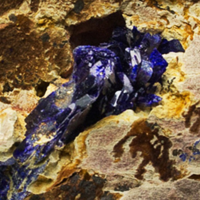 3.9" Brilliant Dark Navy Blue AZURITE Crystals in Vug in Matrix Morocco for sale