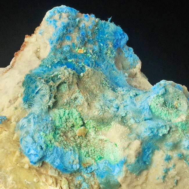 4" Neon Turquoise Blue CYANOTRICHITE Acicular Fuzzy Crystals China for sale