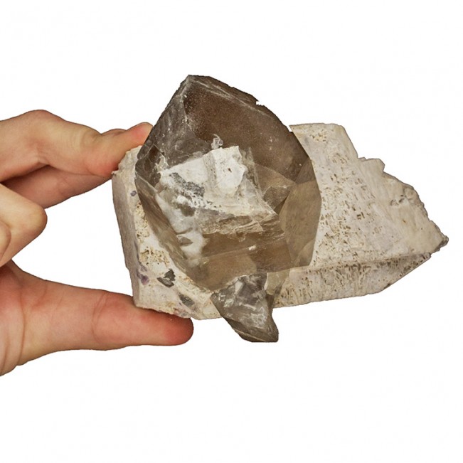 3" Gray SMOKY QUARTZ Crystal on 4.3" MICROCLINE Crystal Himalaya M for sale