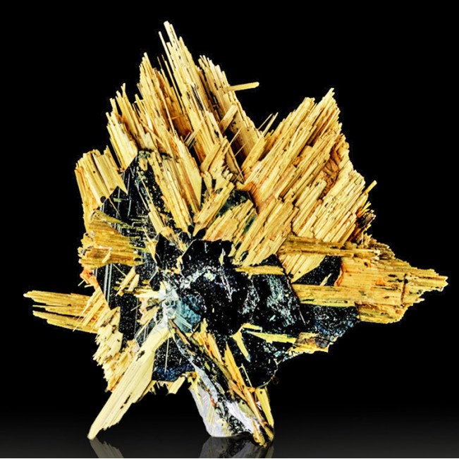1.6"Brilliant Golden RUTILE Needle Crystals Epitaxic on HEMATITE Brazil for sale