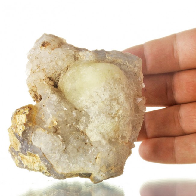 3.9" Pale Yellow BALL FLUORITE Crystal on Sparkly Clear Quartz India for sale