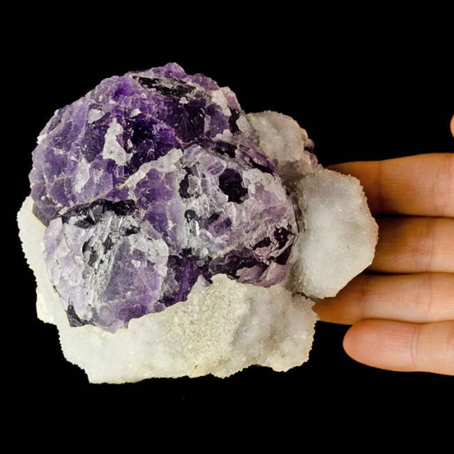 4" Cluster of 3 Purple FLUORITE Crystals on Sparkly White Quartz China for sale