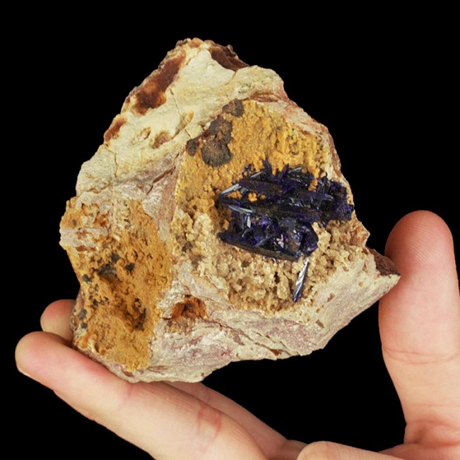 2.9" RazorSharp MirrorBrite DarkBlue AZURITE Crystals on Matrix Morocco for sale
