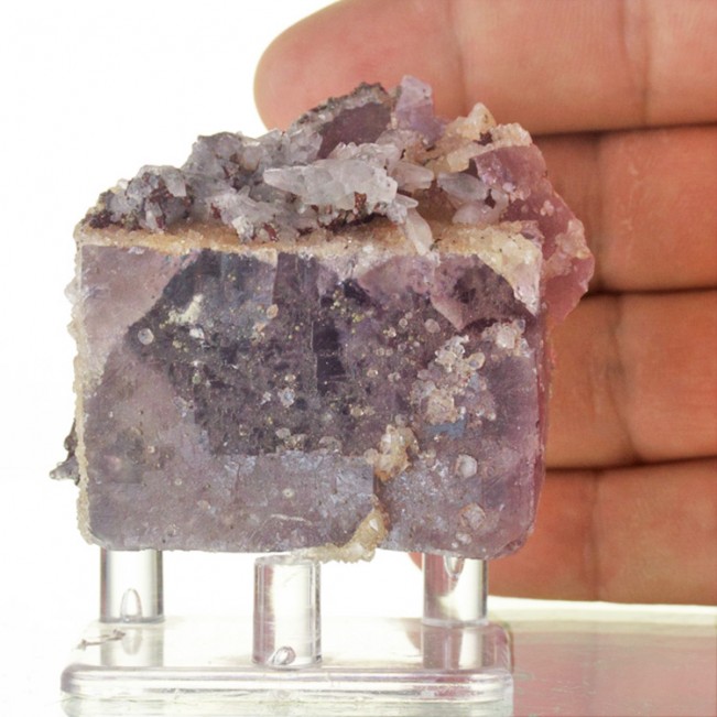 2.4" Lustrous Sharp Purple Cubic FLUORITE Crystals w/Calcite Morocco for sale