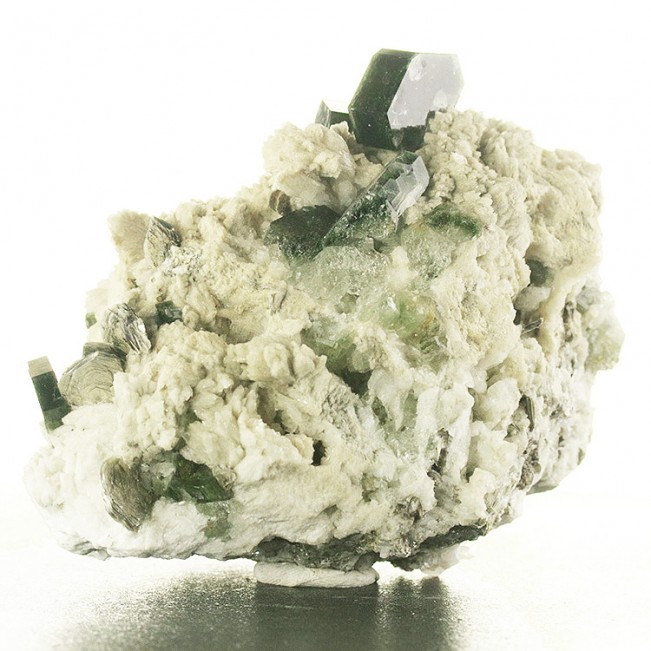 5.5" Museum DarkGreen APATITE Crystals on Clevelandite Sapo Mine Brazil for sale