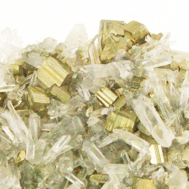 3.8" Striated Golden PYRITE Crystals w-Clear Prickly Needle QUARTZ Peru for sale