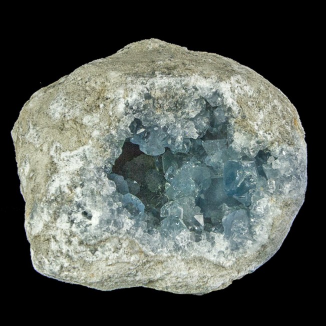 4.7" Gem CELESTITE Sky Blue Crystals Inside a Hollow Geode Madagascar for sale