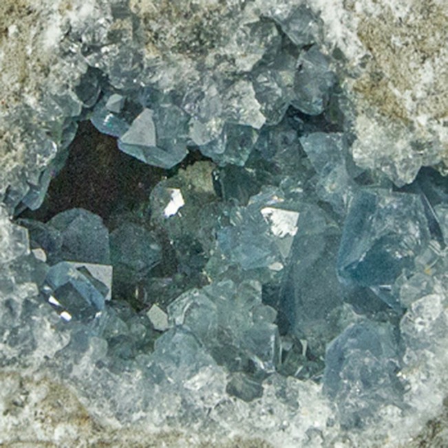 4.7" Gem CELESTITE Sky Blue Crystals Inside a Hollow Geode Madagascar for sale