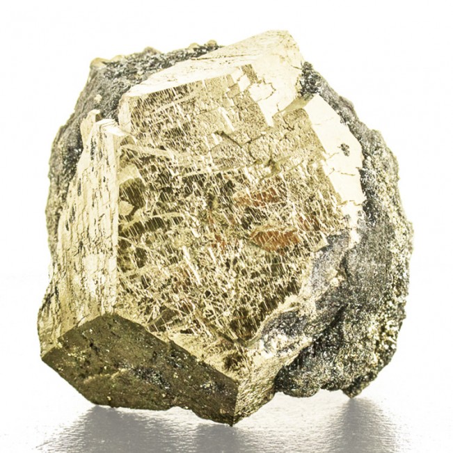 2.9" Gleaming Golden PYRITE CRYSTAL on Black Hematite Elba Island Italy for sale