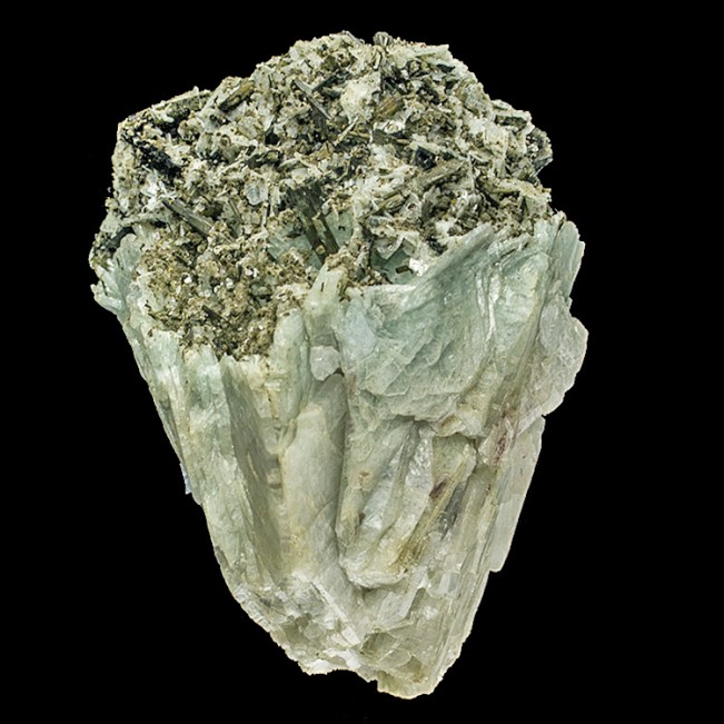 7.2" Green TOURMALINE Crystals on Bladed Blue CLEAVELANDITE Brazil for sale