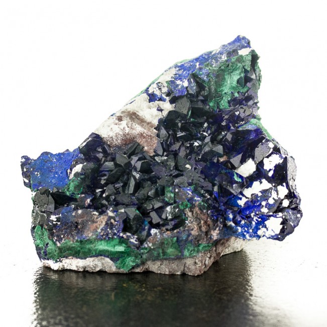 3.6" Shiny Dark Blue AZURITE Sharp Crystals+Malachite Milpillas Mexico for sale