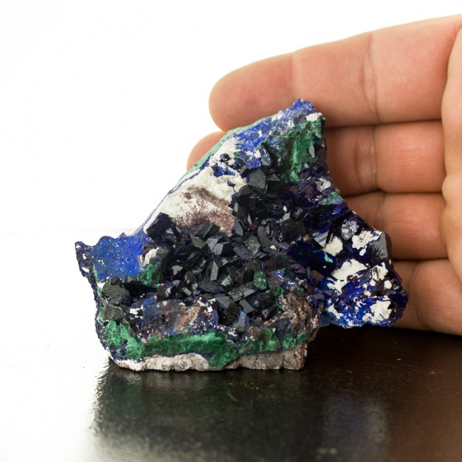 3.6" Shiny Dark Blue AZURITE Sharp Crystals+Malachite Milpillas Mexico for sale