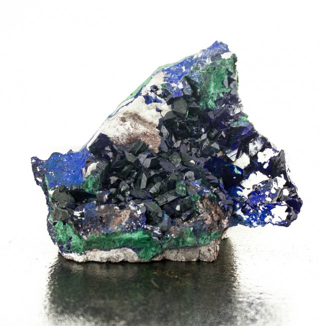 3.6" Shiny Dark Blue AZURITE Sharp Crystals+Malachite Milpillas Mexico for sale