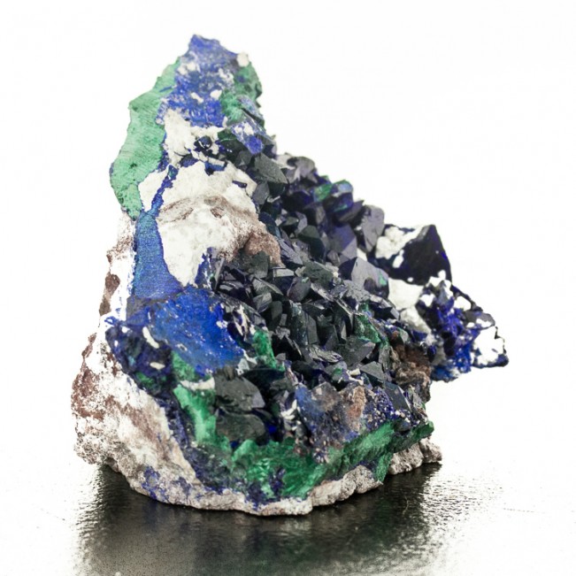 3.6" Shiny Dark Blue AZURITE Sharp Crystals+Malachite Milpillas Mexico for sale