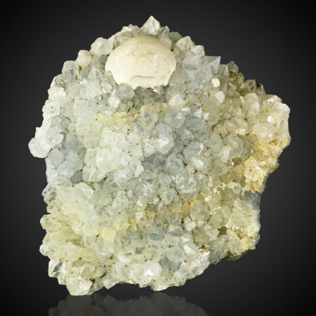 2.7" Fine White BALL FLUORITE Smooth Hemisphere w/Quartz Crystals India for sale