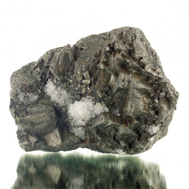 4.8" TETRAHEDRITE ShinyTriangular Metallic Crystals to 1" w/Quartz Peru for sale