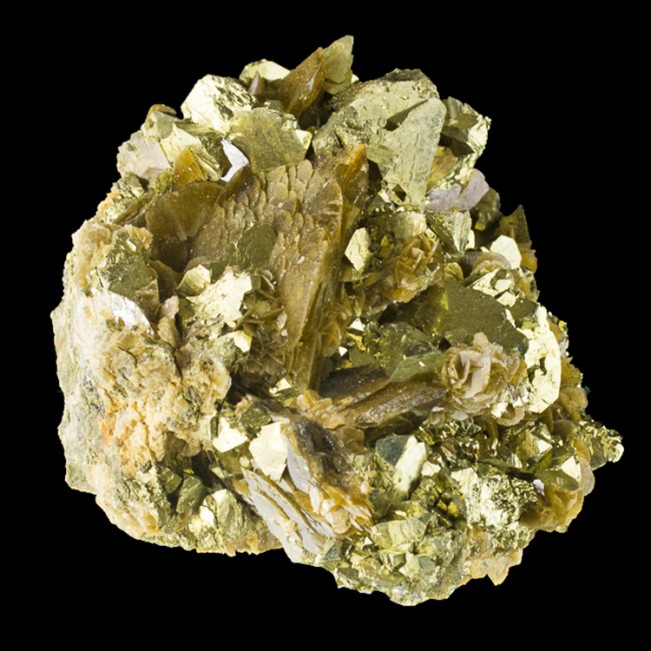 4.1" Flashy Gold CHALCOPYRITE Crystals w/Chocolate Brown SIDERITE China for sale