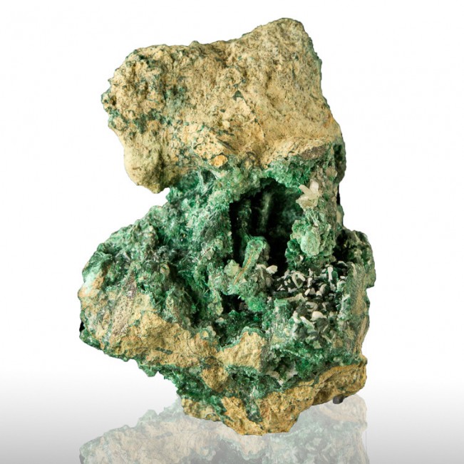 3.5" Sharp White CERUSSITE Crystals on Bright Green MALACHITE Tsumeb for sale 