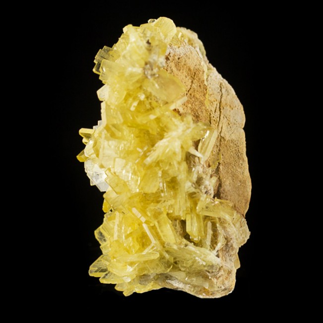 3.2" Gem Yellow Clusters of Thin Bladed BARITE Crystals on Matrix Peru for sale