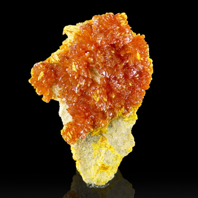1.8" Glowing RedOrange ORPIMENT Crystals on Matrix Red Hot Color Russia-for sale