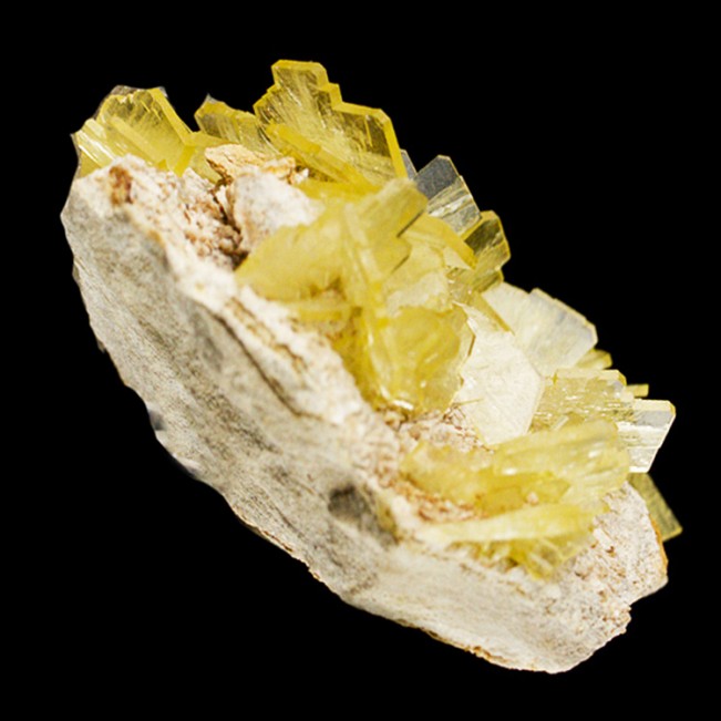 4.1" Gemmy Windowpane Bladed Yellow BARITE Sharp Crystals onMatrix Peru for sale