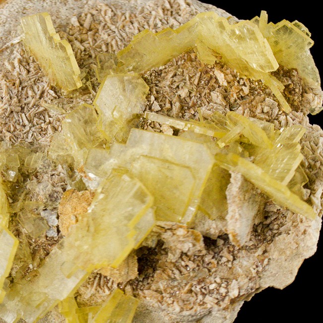 4.1" Gemmy Windowpane Bladed Yellow BARITE Sharp Crystals onMatrix Peru for sale