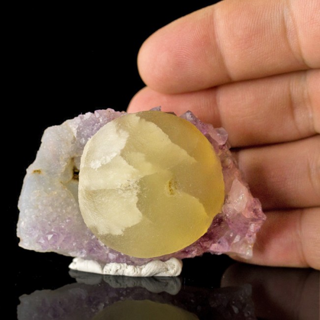 1.5" Yellow-Green BALL FLUORITE Crystal on Light AMETHYST Matrix India for sale