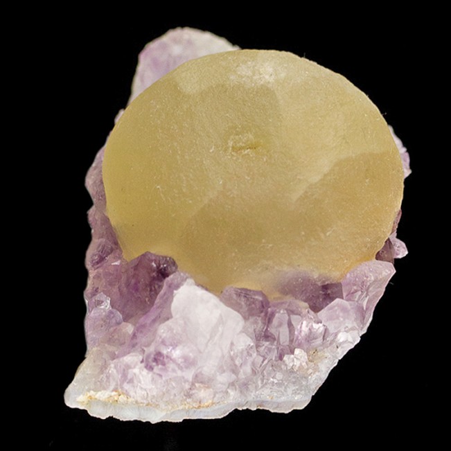 1.5" Yellow-Green BALL FLUORITE Crystal on Light AMETHYST Matrix India for sale