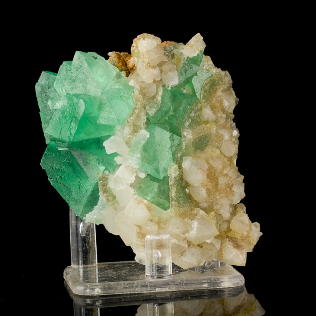 3.3" Sharp Jello Green Octahedral FLUORITE Crystals on Quartz So.Africa for sale