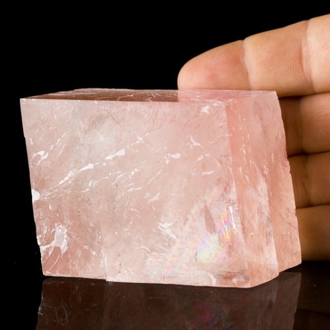4.3" Rainbow-Filled Gem Clear PINK ICELAND SPAR Crystal Rhomb Mexico for sale
