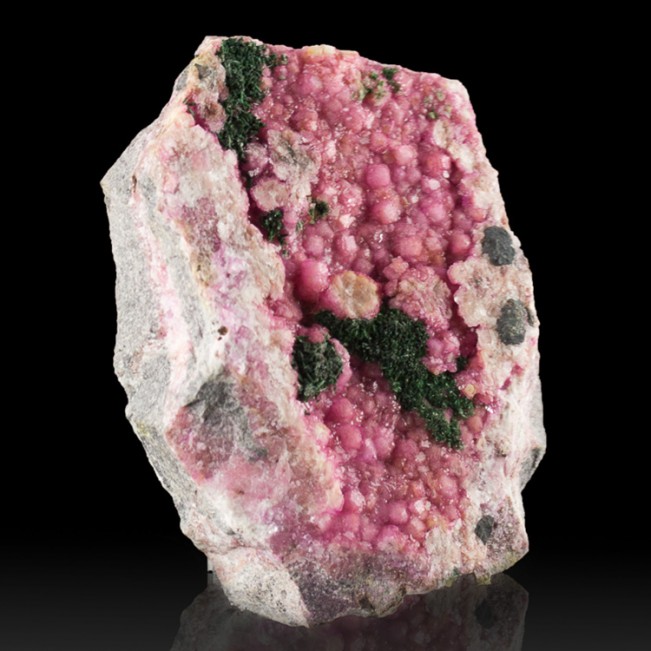 3.5" Shocking Pink COBALTOAN CALCITE w-Green MALACHITE Crystals Congo for sale