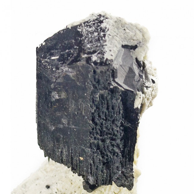 2.7" Flashy Mirror-Bright BLACK TOURMALINE Crystal on Creamy Microcline for sale