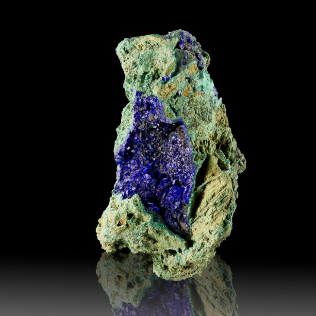 3.5" Indigo Blue AZURITE Crystals in a Vug w-Green MALACHITE China for sale