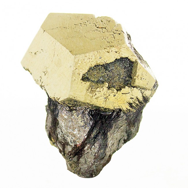 1.9" Pyritohedral PYRITE Crystal on Metallic HEMATITE Elba Island Italy for sale