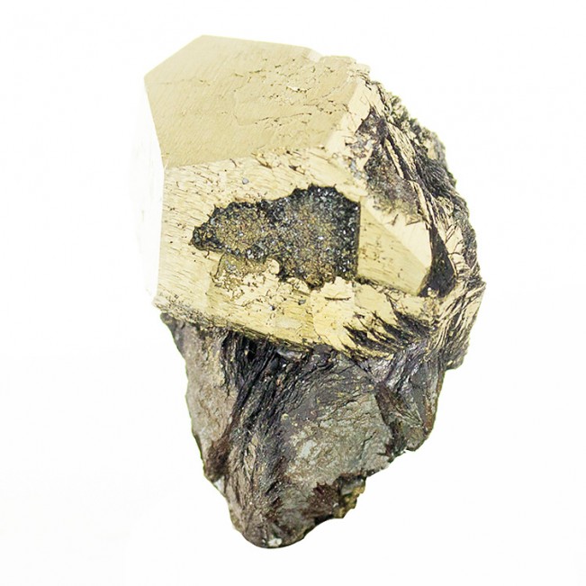 1.9" Pyritohedral PYRITE Crystal on Metallic HEMATITE Elba Island Italy for sale