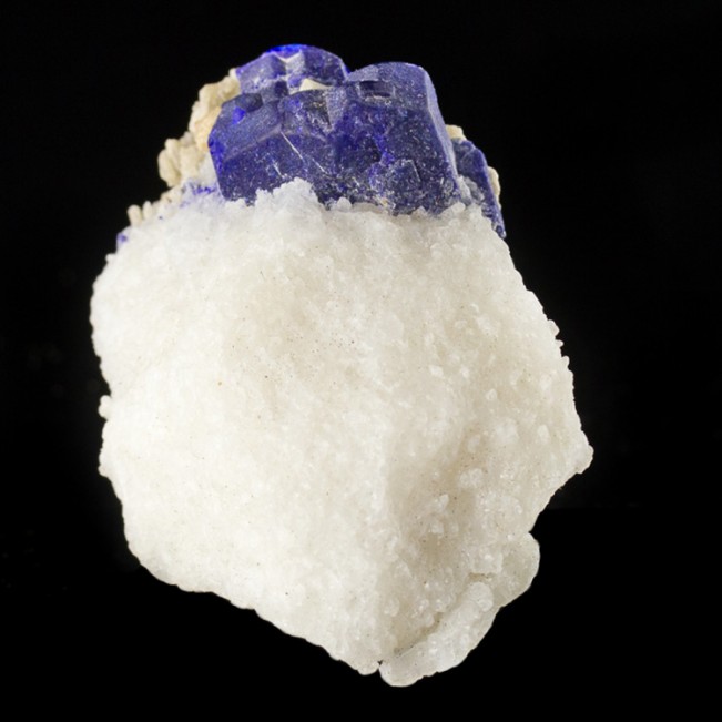 1.9" UltramarineBlue LAZURITE Sharp Crystals in WhiteMarble Afghanistan for sale