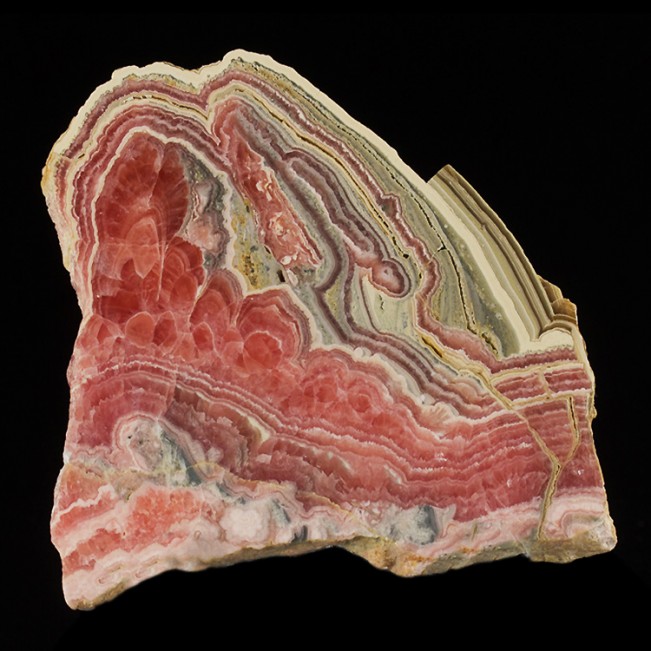 4.9" Bulls Eye Red-Pink-White-Tan RHODOCHROSITE PolishedSlice Argentina for sale