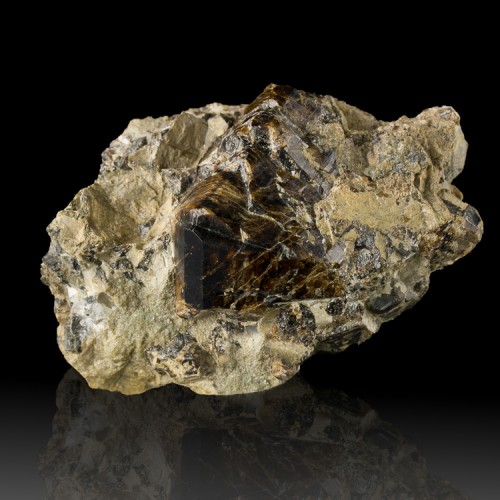 3" Brown CASSITERITE Crystals on Calcite Czec...