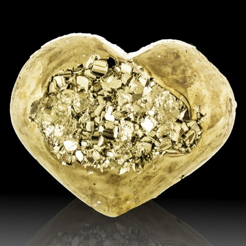 3.4" Polished Golden PYRITE HEART w-Crystal L...