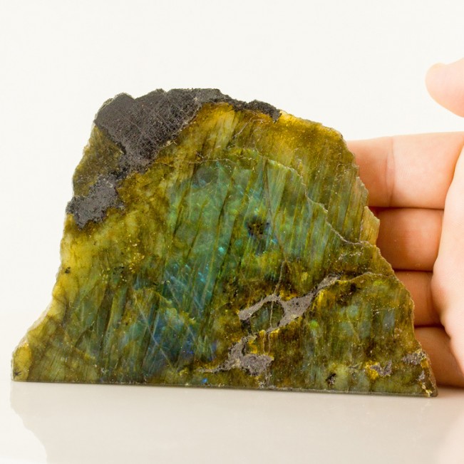 5.7" Polished Iridescent Neon Blue Orange & Gold LABRADORITE Madagascar for sale