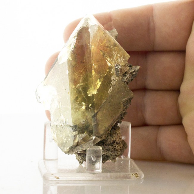 3.1" Gem Clear BARITE CRYSTAL Shiny Golden Gray Terminated Linwood Iowa for sale