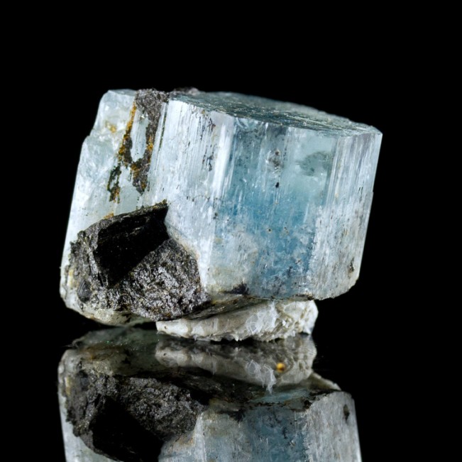 .9" Turquoise Blue Gem AQUAMARINE Crystal with Black Tourmaline Namibia for sale