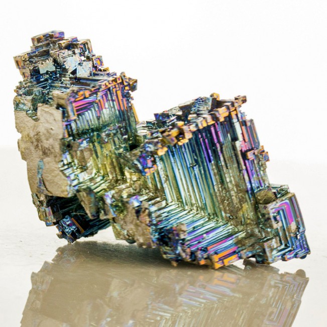 3.2" Stair Step BISMUTH Hoppered Crystal Iridescent Blue Yellow England for sale
