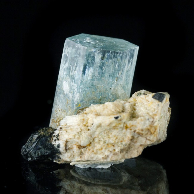 1.1" Sharp Gem Turquoise AQUAMARINE Crystal onMicrocline+Schorl Namibia for sale