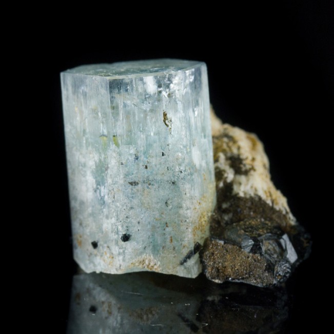 1.1" Sharp Gem Turquoise AQUAMARINE Crystal onMicrocline+Schorl Namibia for sale