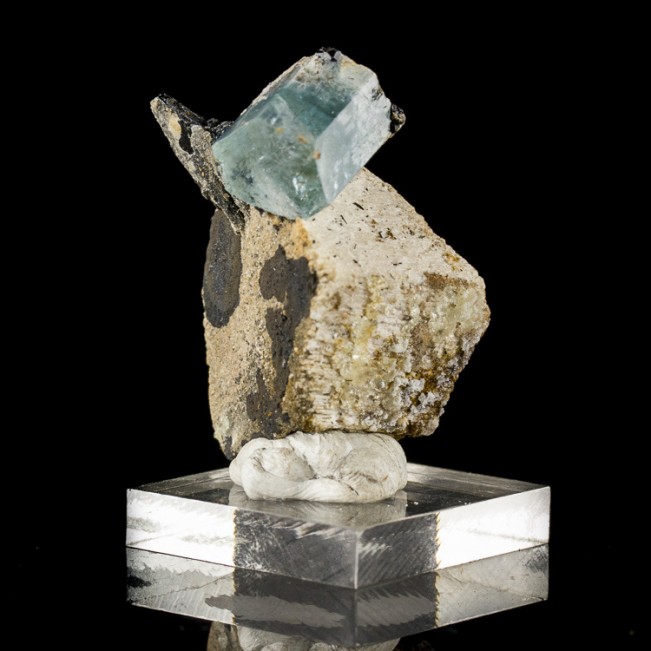 1.8" SkyBlue Gem AQUAMARINE Terminated .7" Crystal onMicrocline Namibia for sale